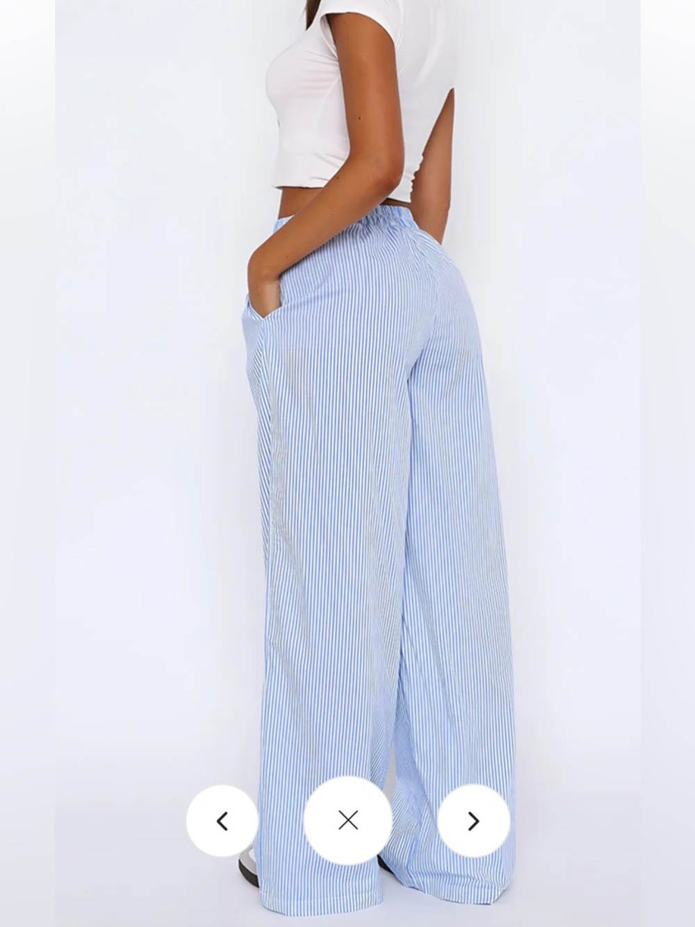 H&M Blue and White Striped Wide-Leg Pants